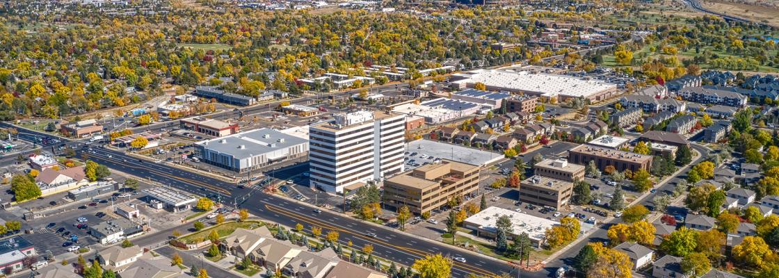 An aerial view of the City of Aurora, Colorado.